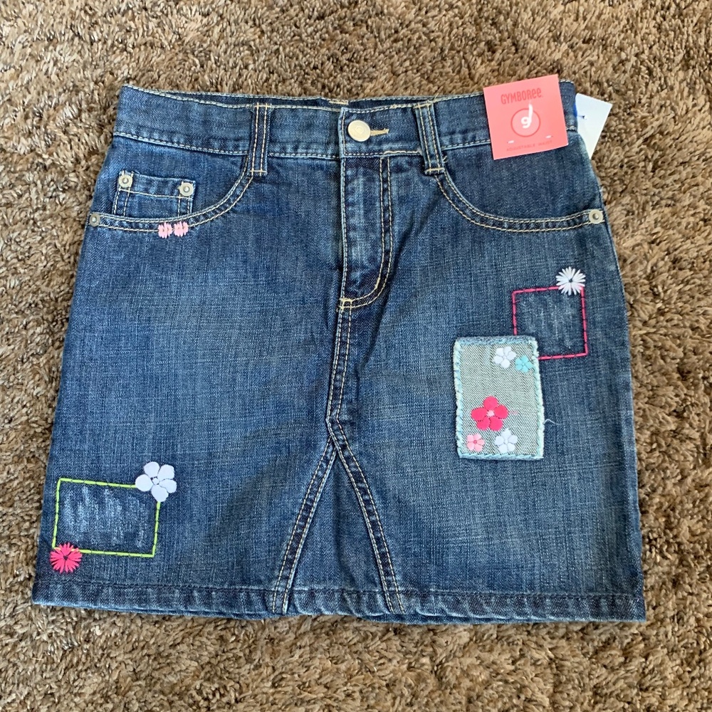 Gymboree Girls Jean Skirt Skort 8-10 Patchwork Accents Adjustable Waist NWT!